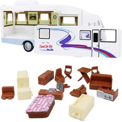 7.6 inch Cool Mini Motorhome Toy Die-cast Pullback Recreational Vehicle Pull Back RV with DIY Holiday Camper Van Model for Kids