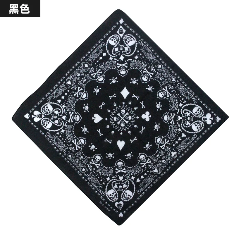 55cm White Black Red Skull Poker Geometric Bandana Unisex Harajuku Hip Hop Square Headband Motorcycle Sports Hair Wrap Wristband