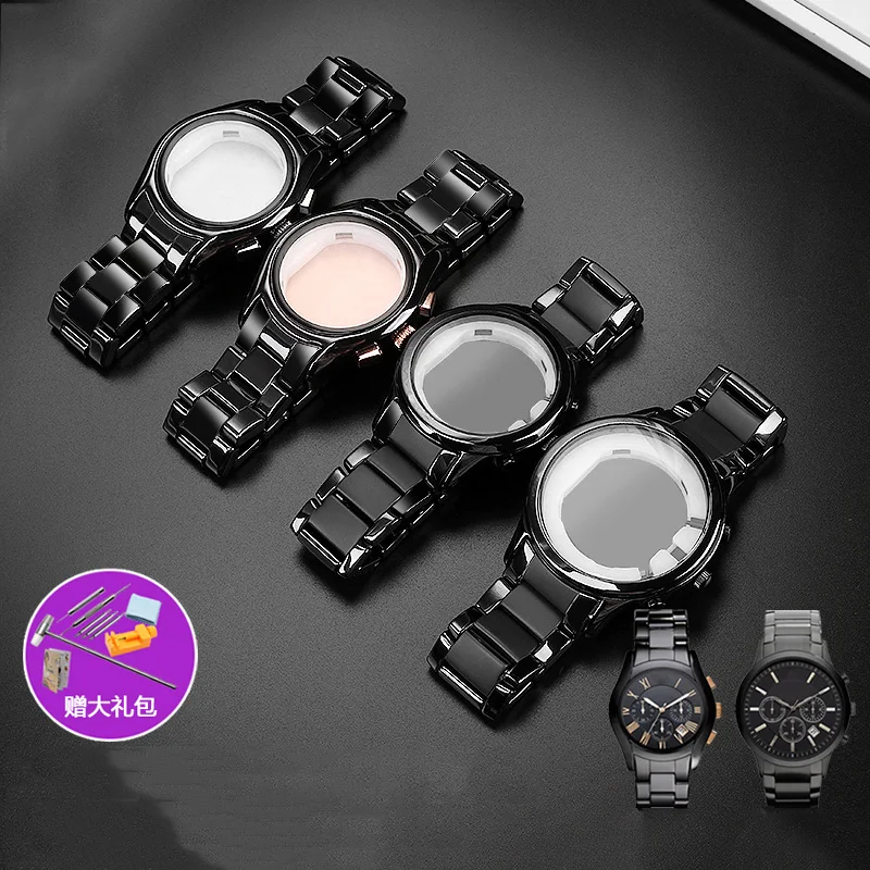 High Quality Ceramic Watchband for AR1452 AR1451 AR1410 AR1400 Strap and Case Black Men Women Bracelet Accessories 22mm 24mm