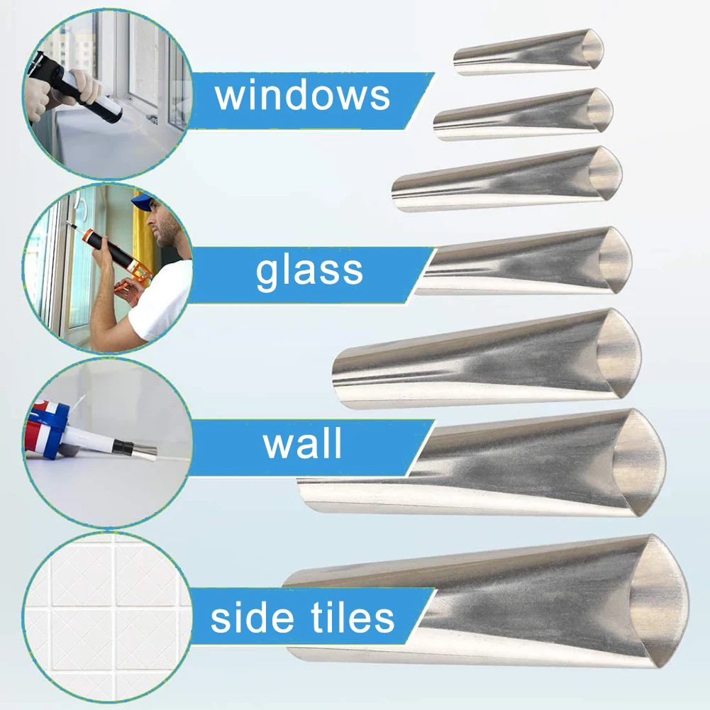 16pcs Caulking Gun Nozzles Stainless Steel Glass Glue Nozzles Sealant Silicone Caulking Tips Finisher With Brush Tape