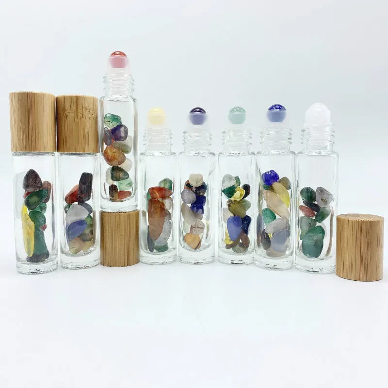 8 Pcs Gemstone Essential Oil Roller Bottles Agate Energy Stone Roller Bottles Bamboo Lids Natural Packaging Bottle P251