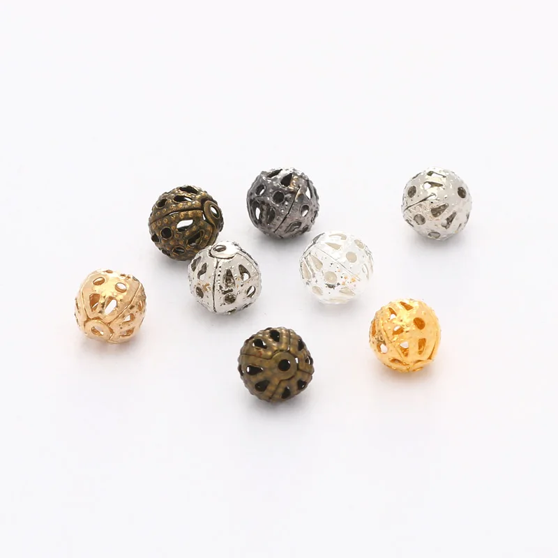 30-200pcs 4/6/8/10/12/14mm Alloy Hollow Flower Ball Metal Beads Loose Spacer Beads For Jewelry Making DIY Bracelet Accessories