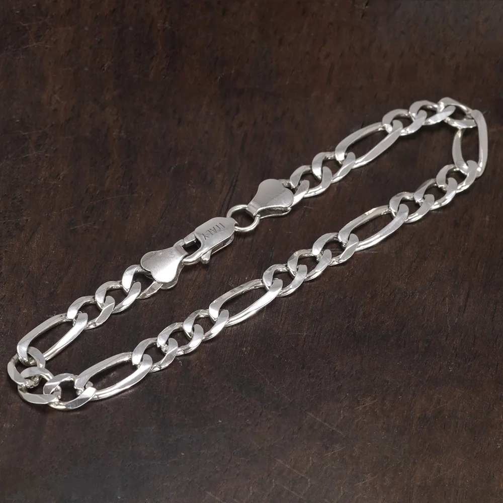 925 Silver Diamond-Cut Figaro Bracelet 5mm Unisex
