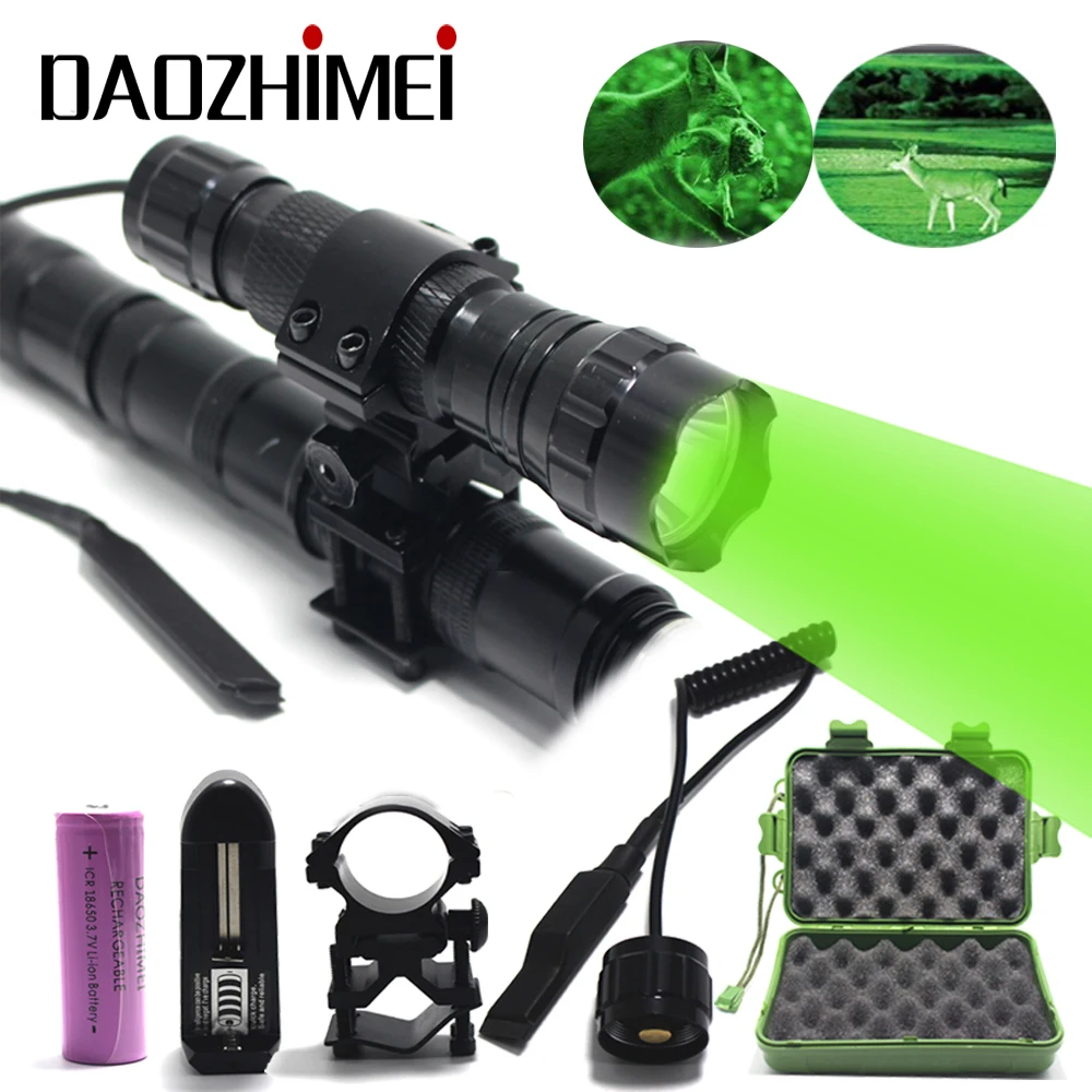 5000 Lumen outdoor Portable Led Flashlight White/Green/Red Tactical Hunting Rifle Lantern +18650+Charger+Switch+Mount+box