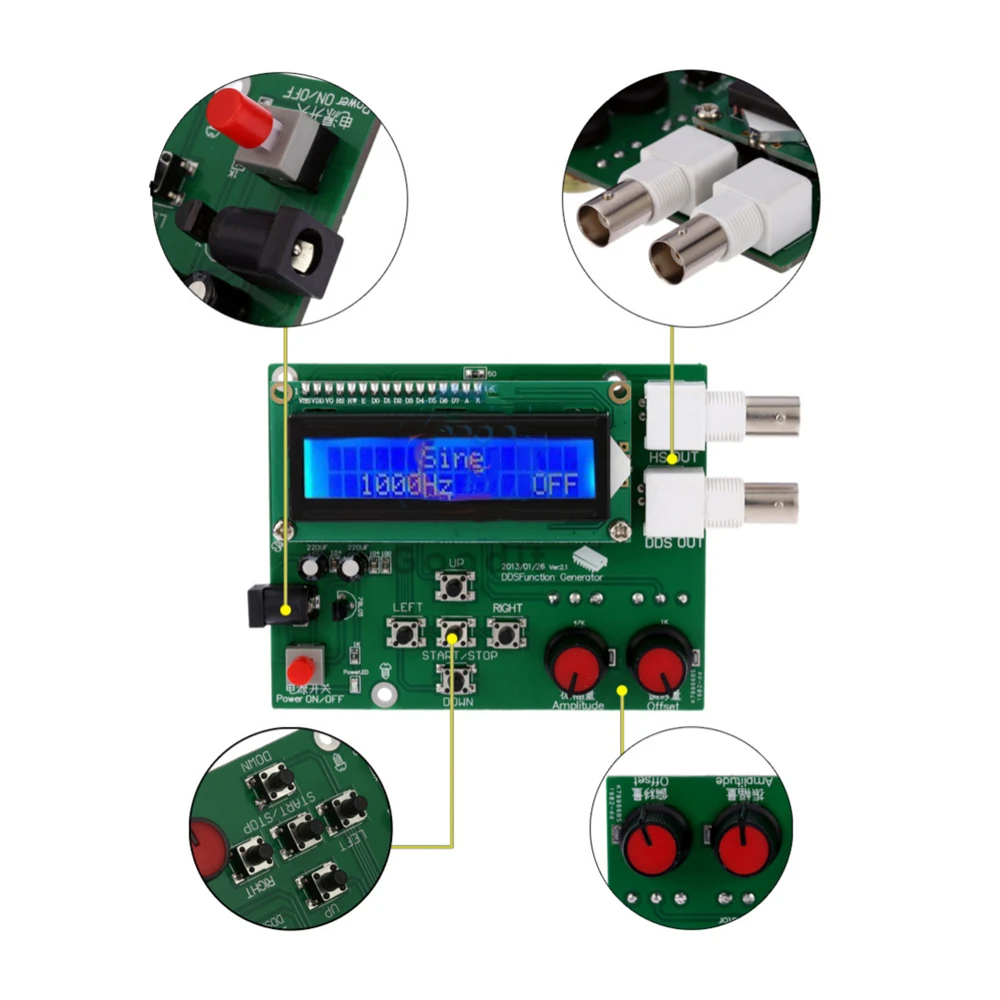 

DDS Function Signal Generator Module Sawtooth Triangle Wave Sine Square Sawtooth Wave Kits 1Hz-65534Hz DC 7V-9V LCD Display