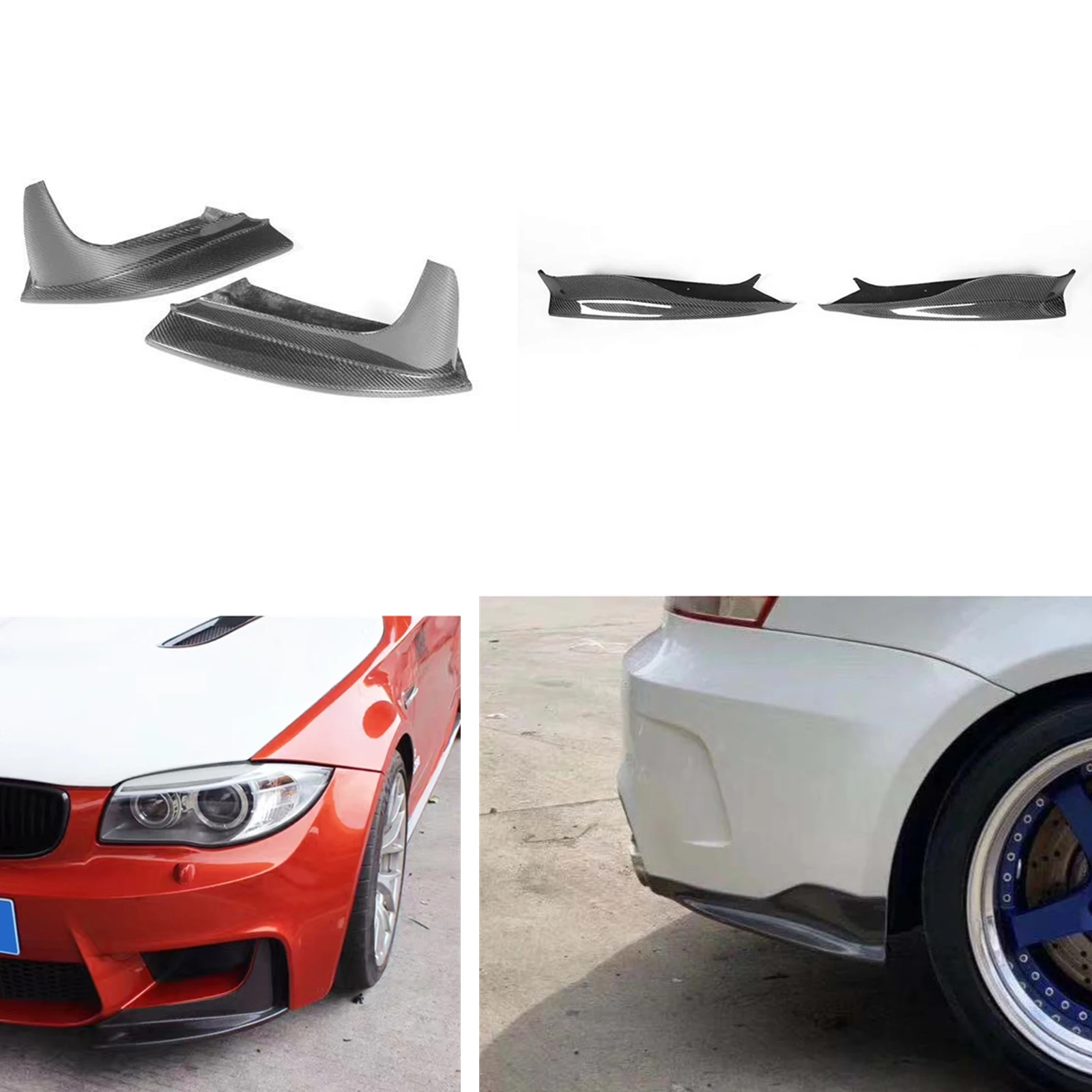 For BMW 1 Series E82 1M E88 1M Coupe 2 Door 2011-2013 Real Carbon Fiber Front+Rear Bumper Side Cover Spoiler Corner Protector