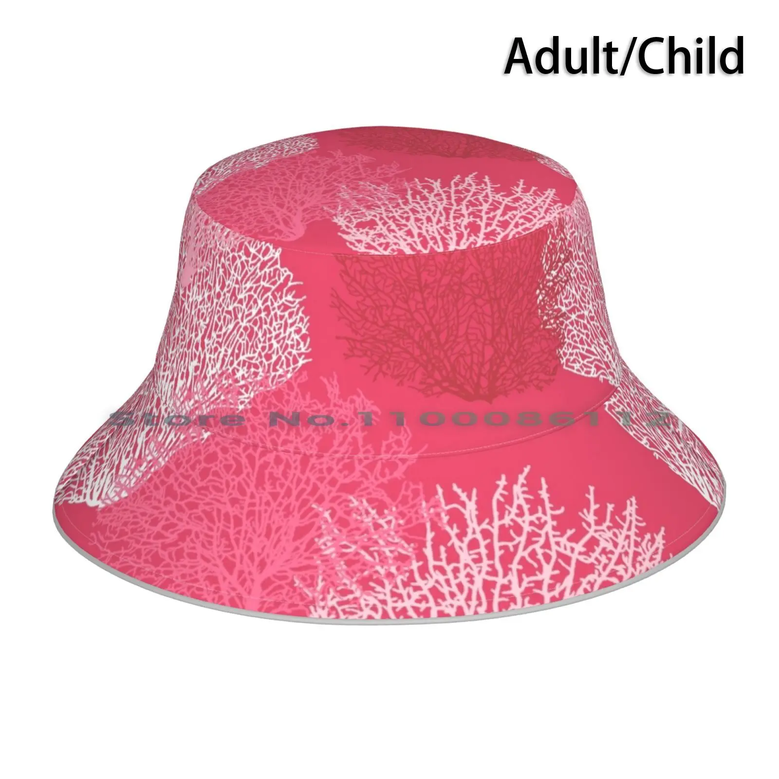 Fan Coral Print , Fuchsia And Coral Pink Bucket Hat Sun Cap Fan Coral Underwater Ocean Sea Life Fuchsia Pink Coral Pink Aquatic