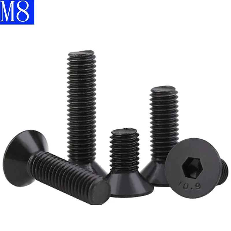 M8 - 1.25  8mm DIN7991 Black 10.9 Class Alloy Steel Hex Socket Countersunk Head Screw Flat Hex Socket bolts DIN 7991