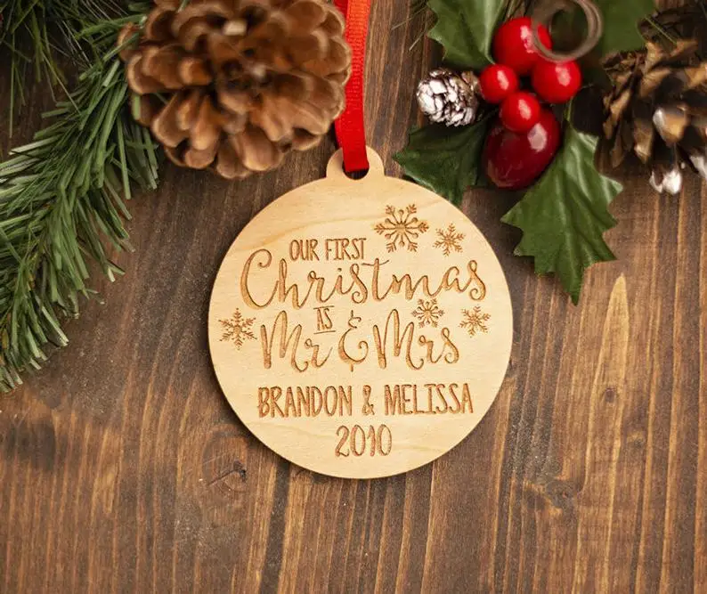 Our First Christmas Ornament Married - Personalized Christmas Ornaments - Mr and Mrs - Gifts Couple - Newlywed Gift - Just Marri