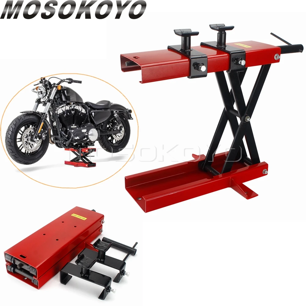 

1100LBS 500KG Red Wide Deck Motorcycle Center Scissor Lift Jack Hoist Stand For Harley Honda Suzuki Kawasaki Yamaha Cafe Racer