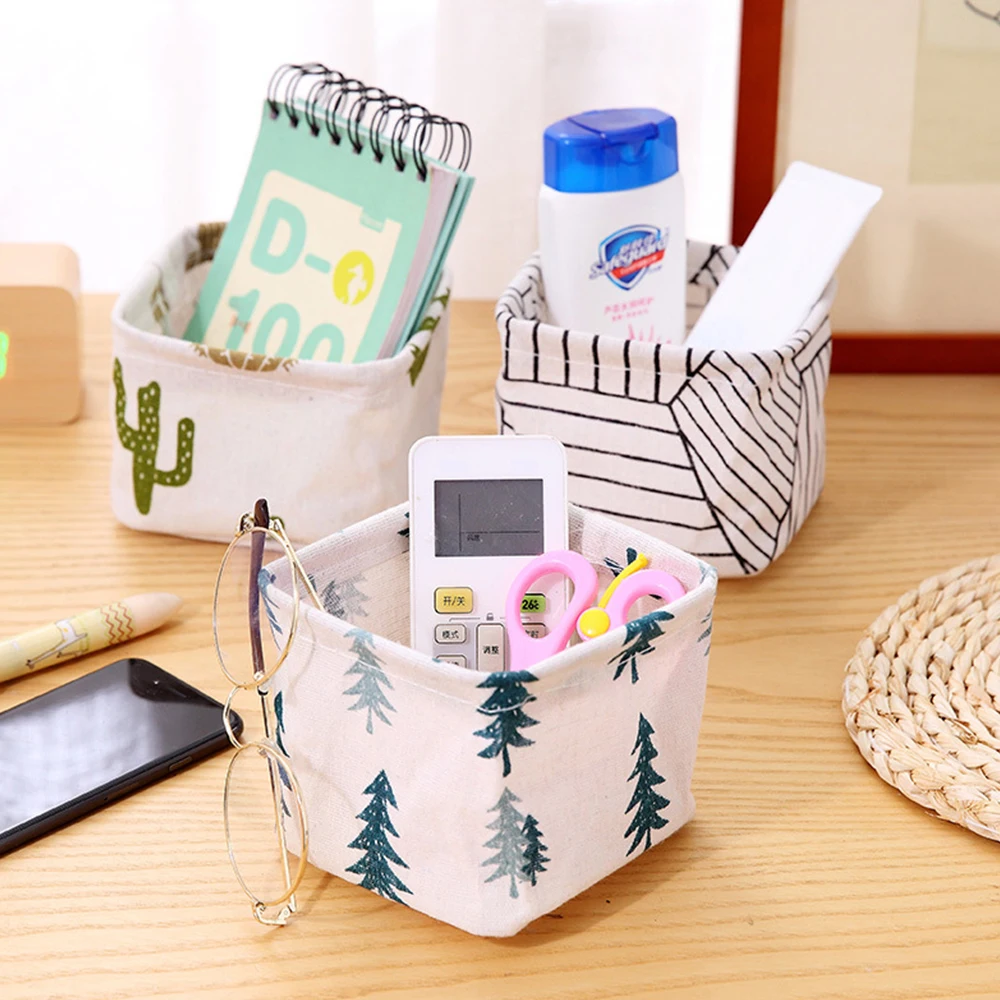 DIY Desktop Storage Basket Foldable Sundries Bin Underwear Toy Storage Box Cosmetic Book Organizer Stationery Bag Container 1pc