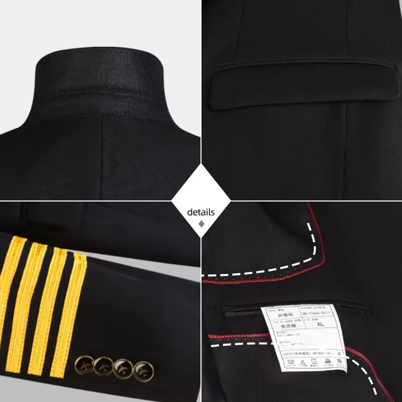 Aviation Captain Uniform Male Pilots Professional Suit Men Business Casual Offical Costume Suit Security Guard Classic Blazer