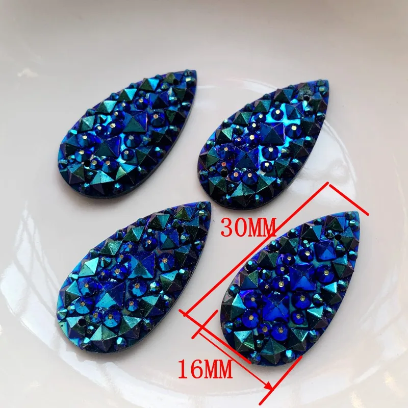 20 pieces 16 x 30mm teardrop shape stitched rhinestone flat back resin crystal stone DIY wedding decoration