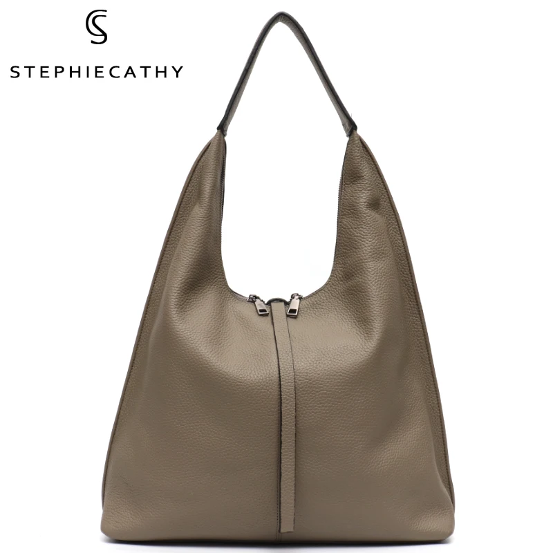 SC Soft Real Leather Hobo Women Large Casual Cowhide Single Shoulder String Flap Bag Female Big Simple Design Fashion Handbag