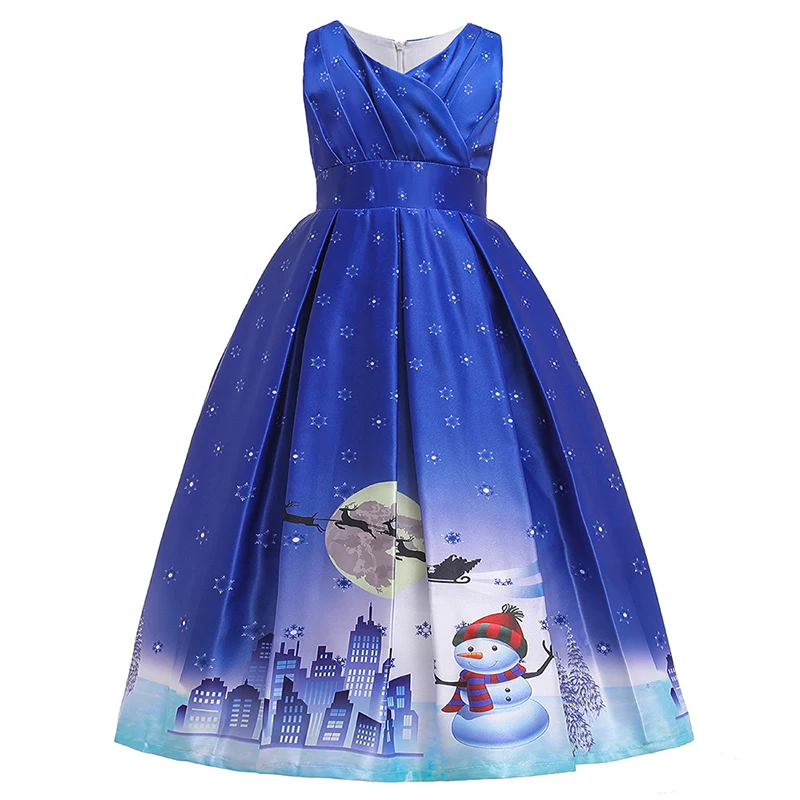 4 6 8 10 12 14 Years Teen Girls Christmas Party Princess Dresses For Girls Cute Cartoon Santa Claus Snowflake Dress Kids Clothes