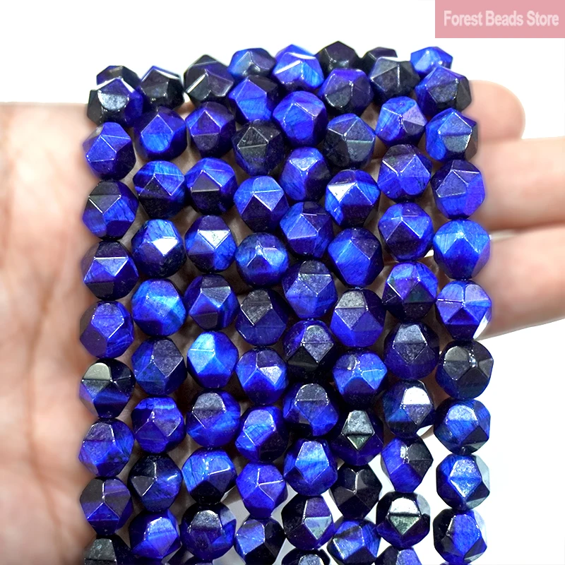 Natural Lapis Lazuli Blue Diamond Faceted Tiger Eye Beads DIY Bracelet Necklace Charms for Jewelry Making 15