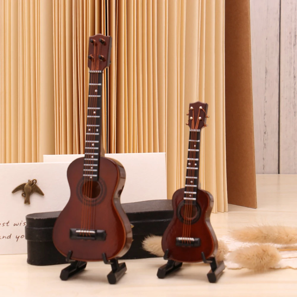 Wooden Miniature Ukulele Model Musical Instrument for 1/12 Dollhouse 1/6 1/10 Action figure Decoration Gift Collection