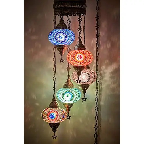 (Choose from 12 Designs) English Moroccan Mosaic Glass Chandelier Lights Hanging Ceiling Lamps (XLarge-2)