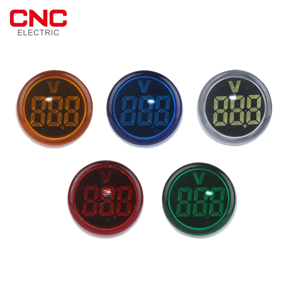 CNC 1Pcs Mini Digital Voltmeter 22mm Round AC 20-500V Voltage Tester Meter Monitor Power LED Indicator 5 Color