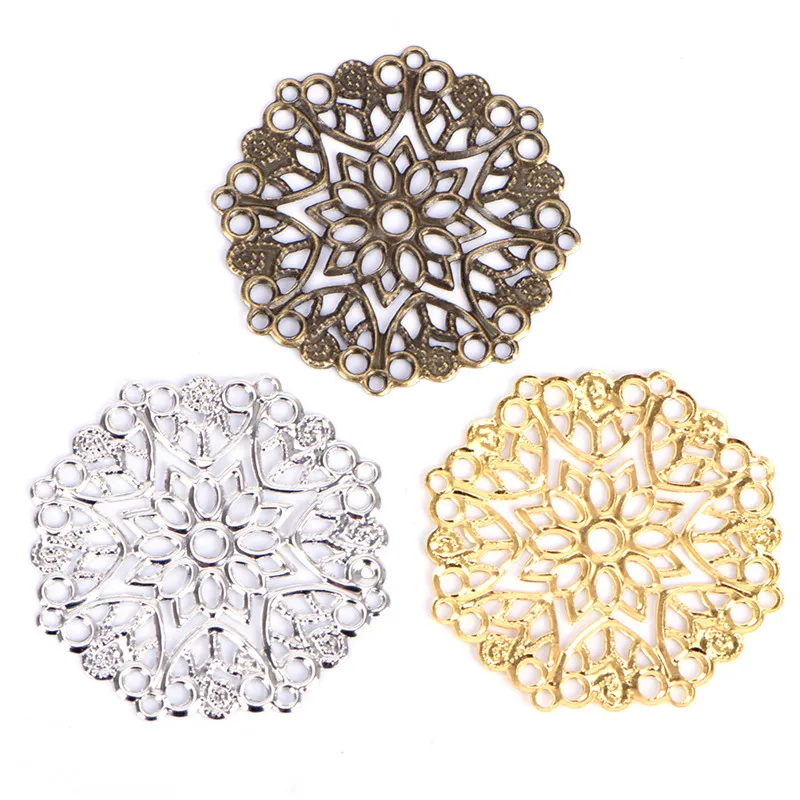 50PCS Doreen Box Filigree Flower Wraps Connectors Iron Alloy Bronze Tone Color For DIY Jewelry Making Findings 35mm Hole:1mm