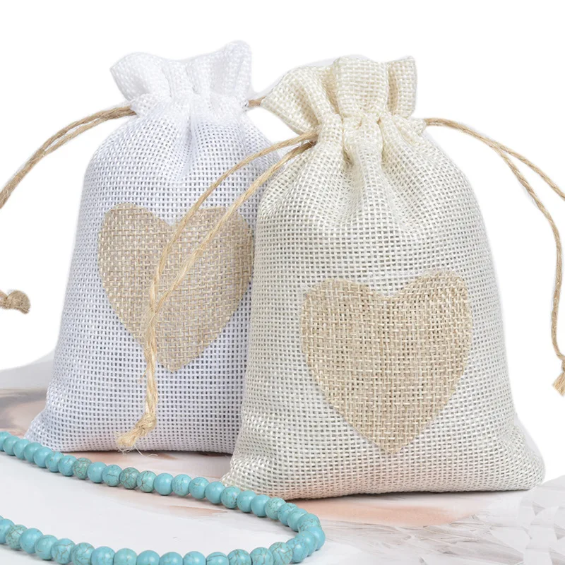 50pc/lot 10*14Cm Linen Jute Drawstring Gift Bags Sacks Party Favors Packaging Bag Wedding Candy Gift Bags Party Supplies