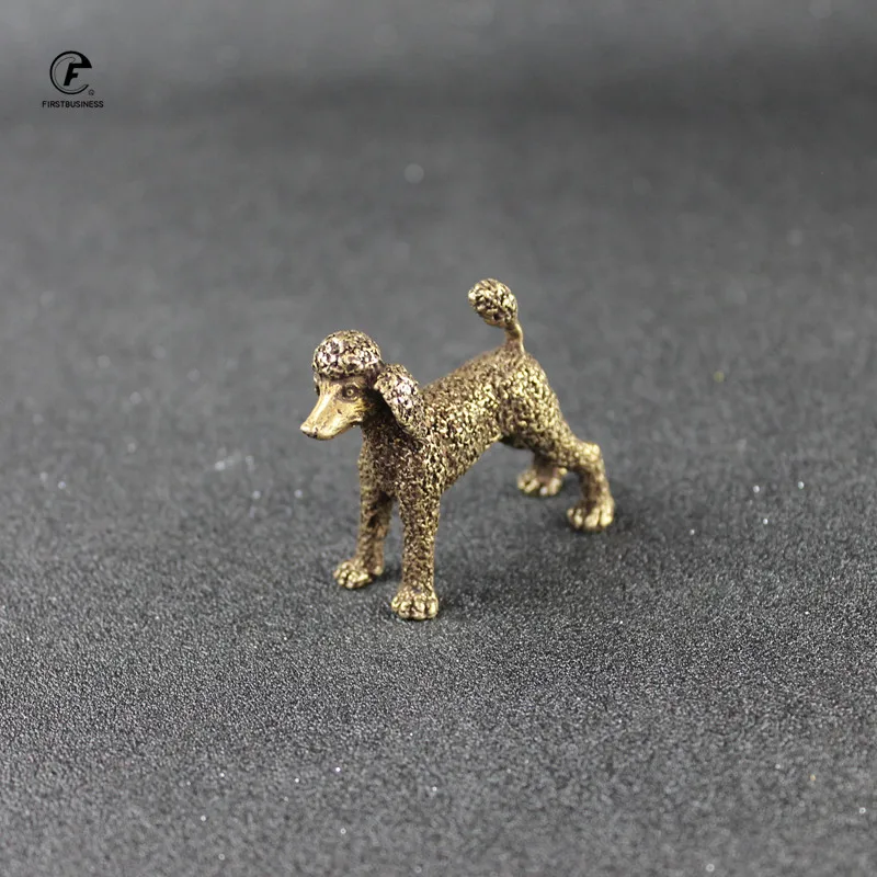 Pure Copper Cute Dog Statue Feng Shui Ornament Bronze Standing Poodle Figurines Lucky Desk Decorations Accessories Home Decor