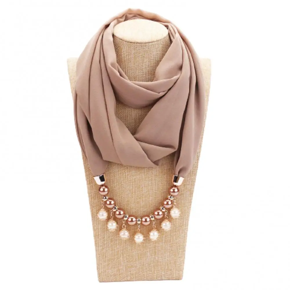 Scarf Women Chic Necklace For Female Fashion Pearl Jewelry Necklace Chiffon Scarf Solid Color Scarves