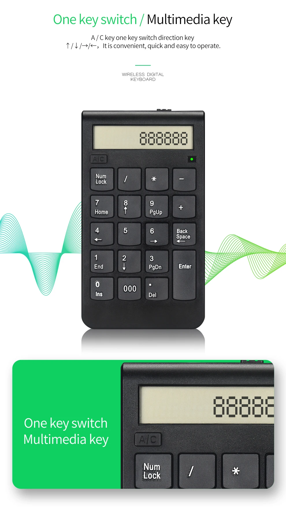 Wireless 2.4G Usb Number Calculator with Digital Display Rechargeable One Handed 19 Keys Numeric Smart Keypad Hot Sale Newest