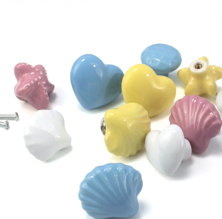 Ceramic Knob Heart Seastar Shell Children Room Furniture Hardware Cabinet Handles Kitchen Wardrobe Bookcase Drawer Pull