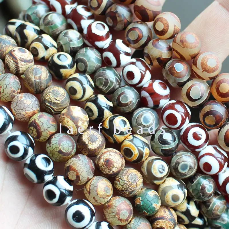 6 8 10 12 14mm  3 eyes Red black brown Green DZI beads Tibet Round Agate stone spacer beads DIY Loose Beads 15\