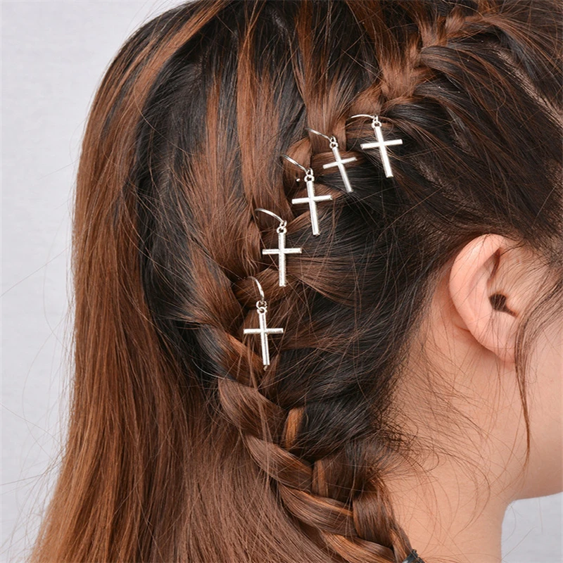 5/10 Pcs Fashion Dirty Braid Decorations Star Leave Shell Circle Cross Silver Golden Accessories Headwear Pendant Hair Ring Tube