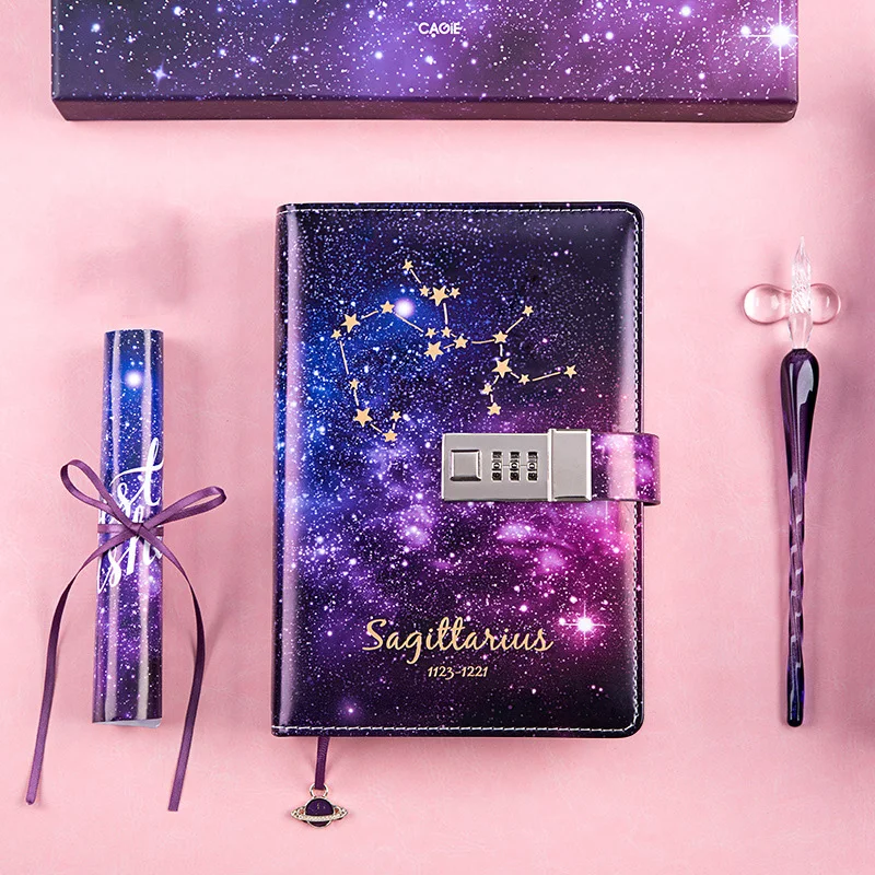 B6 Binder Notebook with Lock Travel Journal Constellation Diary Agenda Planner Organizer Sparal Notepad Note Book Handbook Set