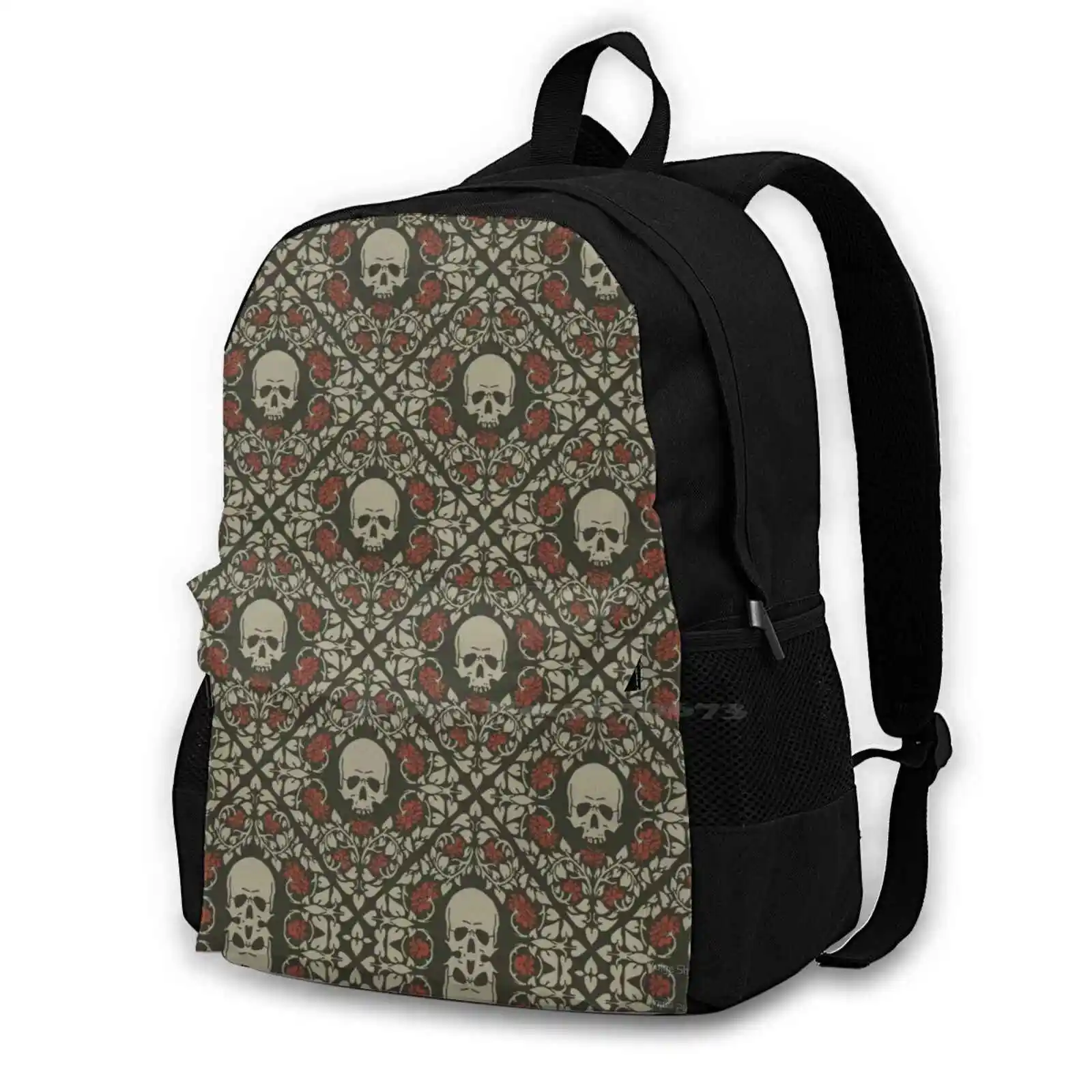 

Skulls And Roses Hot Sale Schoolbag Backpack Fashion Bags Skull Roses Pattern Dark Mood Halloween Hallows Eve Mystery Gothic