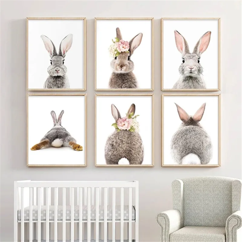 

Nordic Cute Nursery Bunny Wall Art Print Painting Animal Rabbit Canvas Poster Picture Kids Bedroom Decoration Baby Home Decor