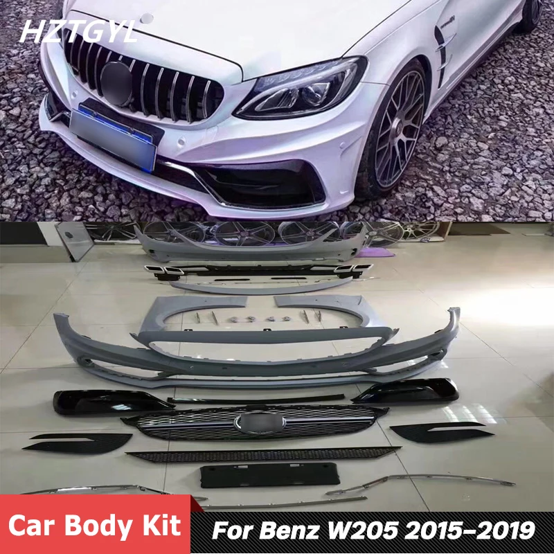 

PP Material Unpainted Front Rear Bumper Fender Spoiler For Benz C Class W205 C200 260 300 Modify CS Style 2014-2019