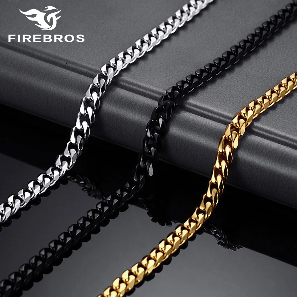 FIREBROS Black/Gold/Silver Color 316L Stainless Steel Miami Cuban Link Neck Chain Necklace Women Men Jewelry Gift Dropshipping