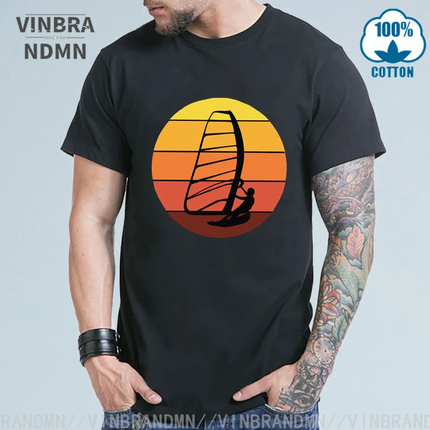 Vintage Retro Sunset Kitesurfing Kite kiteboard Gift T shirt Men Fashion Windsurfer Windsurfing Ocean Wave Tshirt Kitesurfer Tee