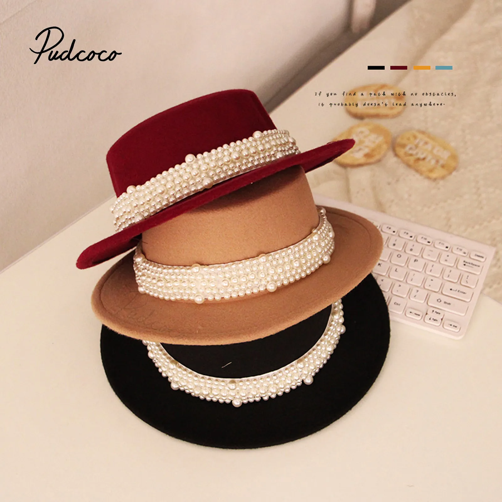 2-6T Infant Kids Baby Girls Retro Top Hat Autumn Winter Korean Children Fat-top Pearl Hat Elegant Vintage Caps