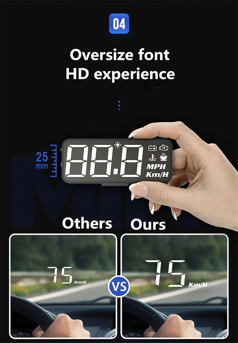 Car HUD OBD2 Head-up Display Windshield Speed Projector Speedometer Windshield KMH/Mile Water TEMP Voltmeter - Image 4