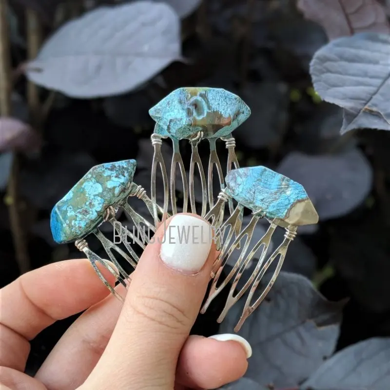 

Расческа для волос Ocean Jasper, аксессуары из необработанного камня, Хрустальный головной убор в богемном стиле, головной убор HJ28784