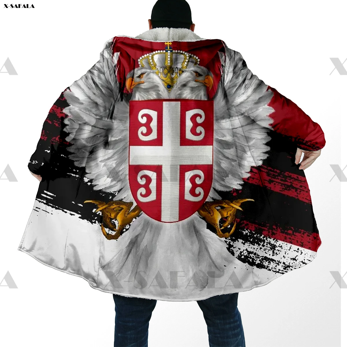 

Serbia Eagle Flag Coat of Arms 3D Printed Hoodie Long Duffle Topcoat Hooded Blanket Cloak Thick Jacket Cotton Pullovers Overcoat