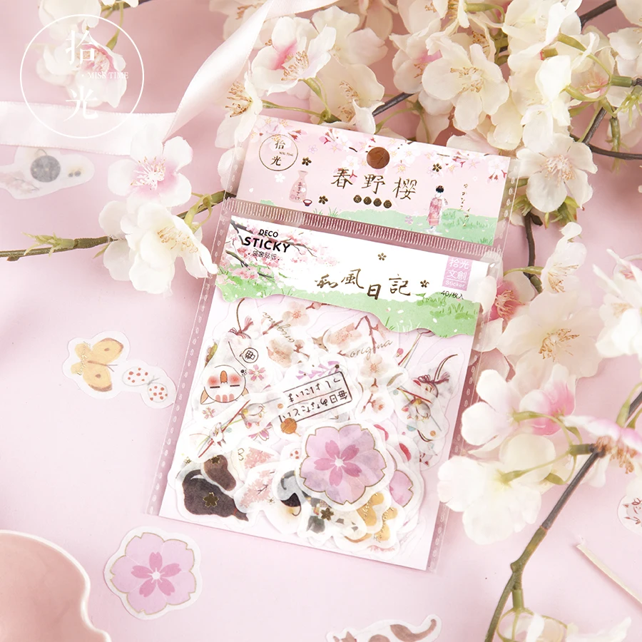 40 teile/paket Rosa Stil Sakura Katze Japanisches Leben Washi Aufkleber Computer Notebook Hand Konto Dekor