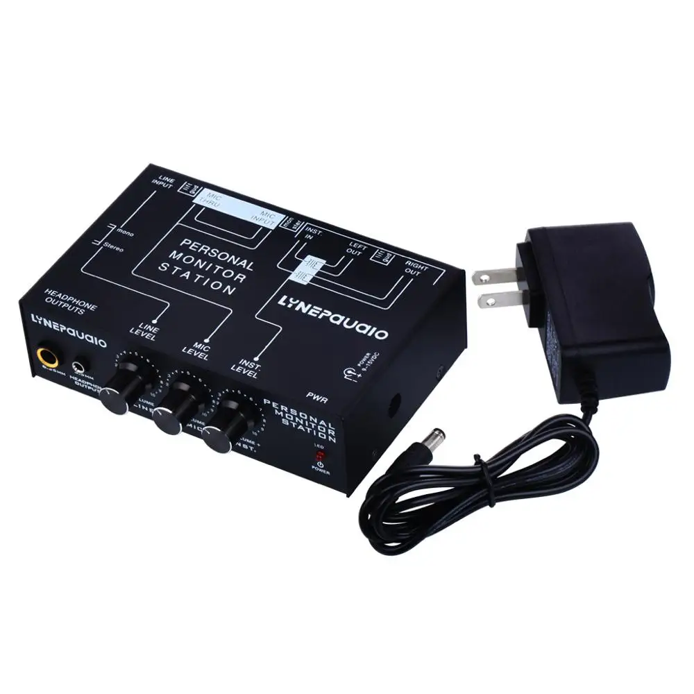 Mixer de monitor de fone de ouvido com controle de volume, headphone profissional com 3 canais mixer de monitoramento