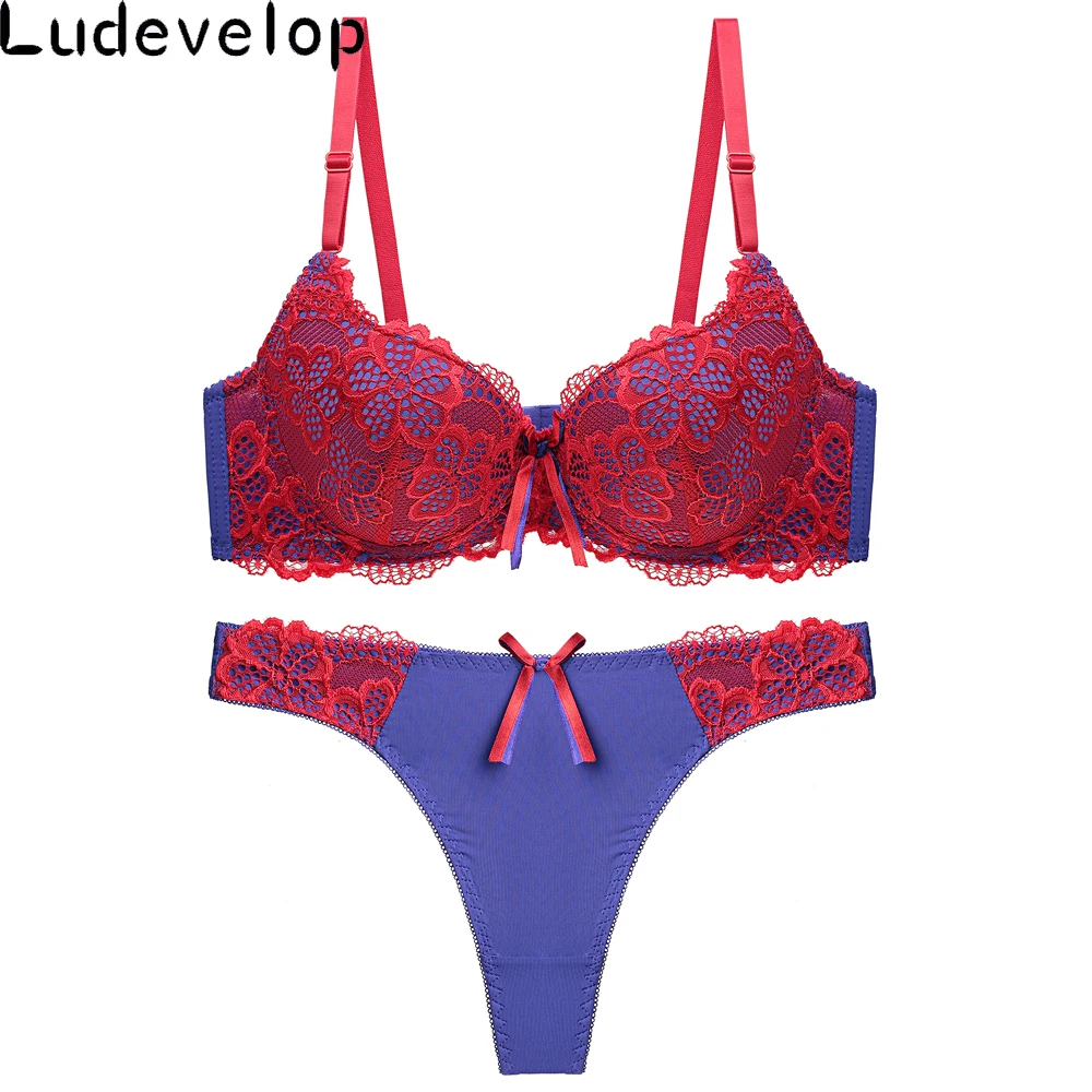 Good Quality Sexy Brassiere Embroidered Underwear Set ABC Cup Women Bra Set Push Up Lace Bra Thong Sets