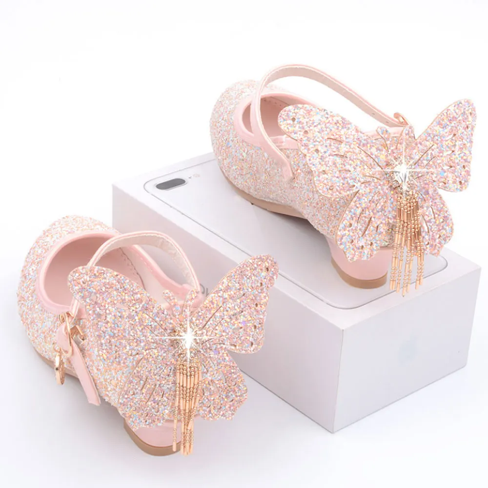 White Flower Girls Shoes Sparkly Kids Sequin Princess Shoes for Birthday Party Solid Colors 4-13 years old Child 8 10 12 Shoes