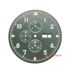 Green Luminous 37.7mm Green Pilot's Chronograph Watch Dial Fit Miyota Cal.0S00 Movement 12 Hours