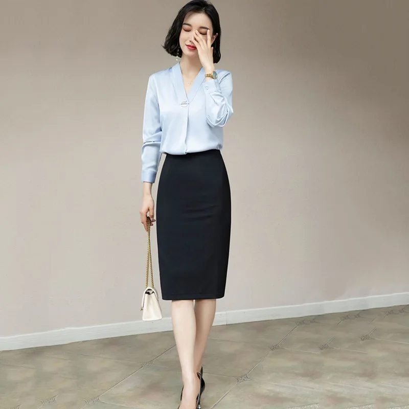 Spring Fashion Korean High Wiast Elegant Office  Black Long Skirts Women 4XL Oversized Occupation Grey Pencil Skirt