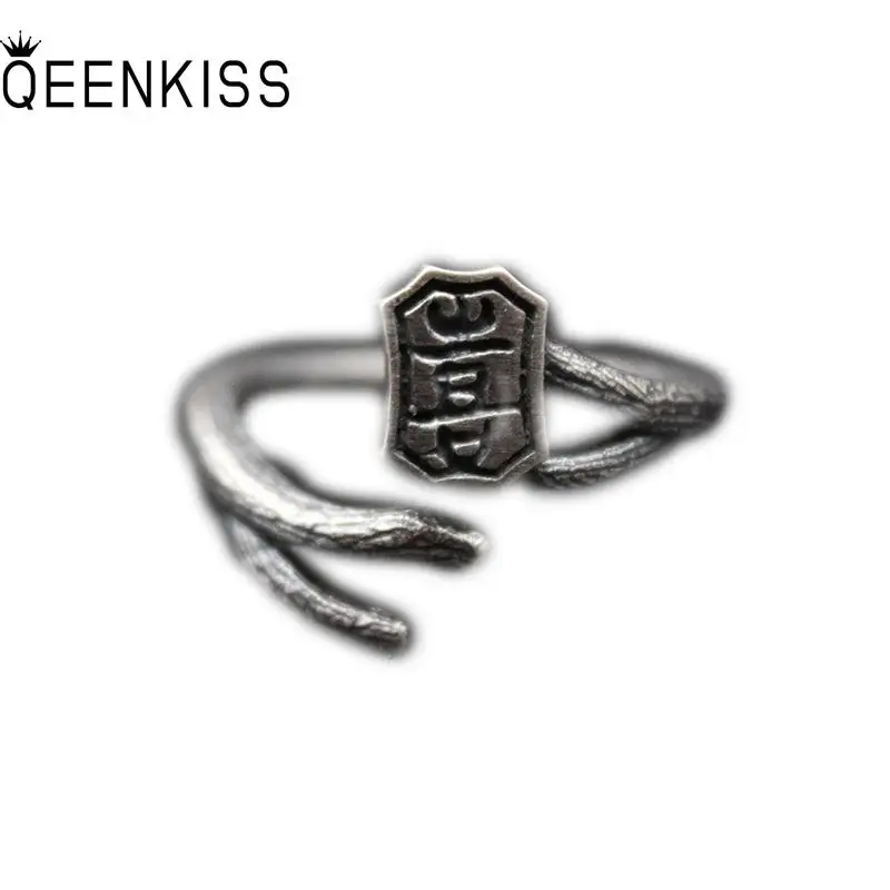 QEENKISS RG6843 Jewelry Wholesale Fashion Couple Lovers Birthday Wedding Gift Retro Branches XI 925 Sterling Silver Open Ring