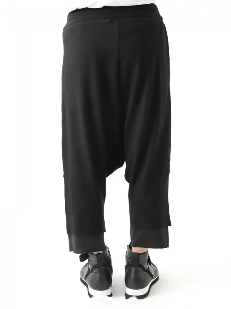 Men's Harlan Pants Casual Pants Small Foot Pants Spring And Autumn New Black Elastic Waist False Two Knitted Double Capri Pants