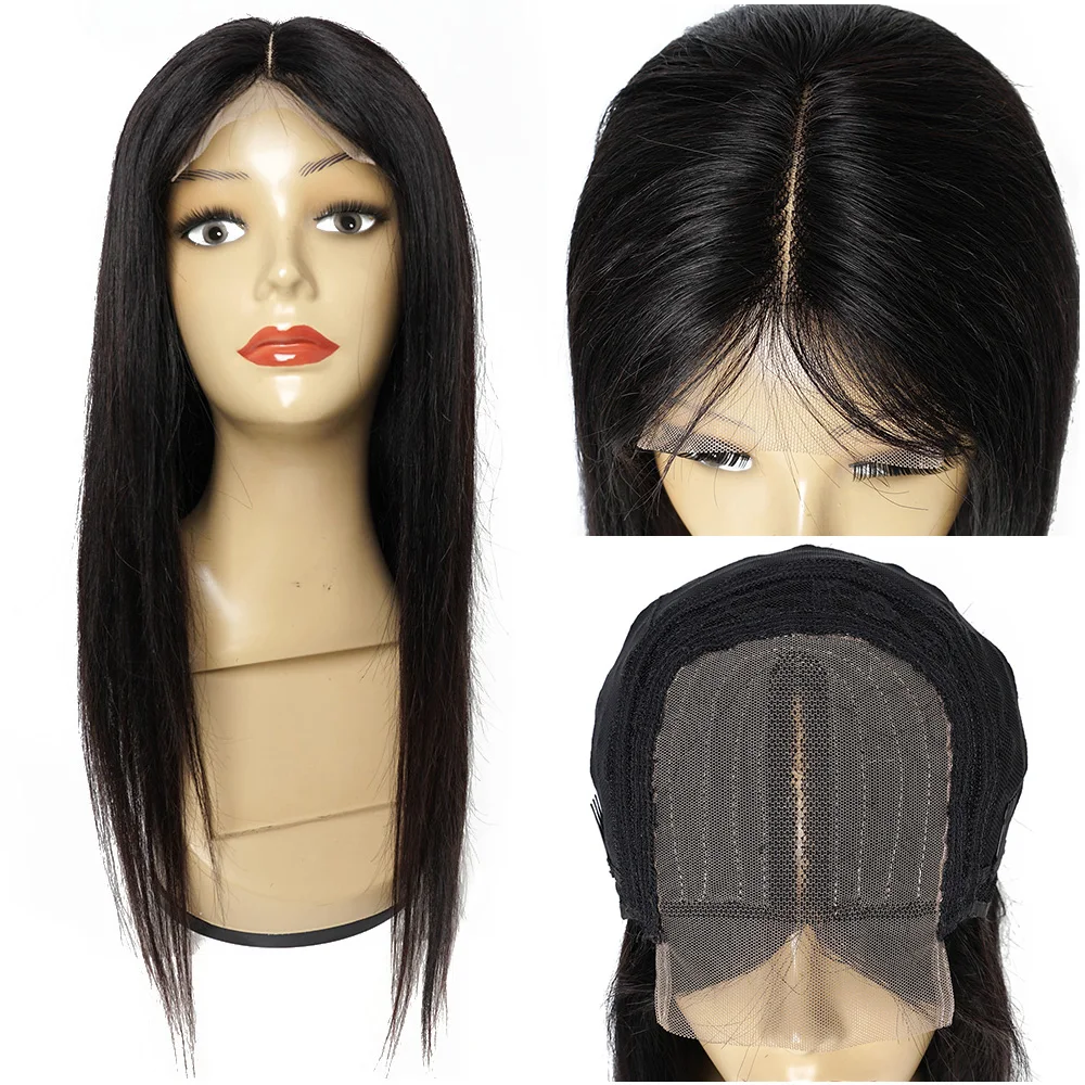 Straight Indian Cabelo Humano Peruca, T Parte Lace Wig, Parte Média, Pré-Arrastado, Linha de Cabelo Do Bebê, 12 a 30 \